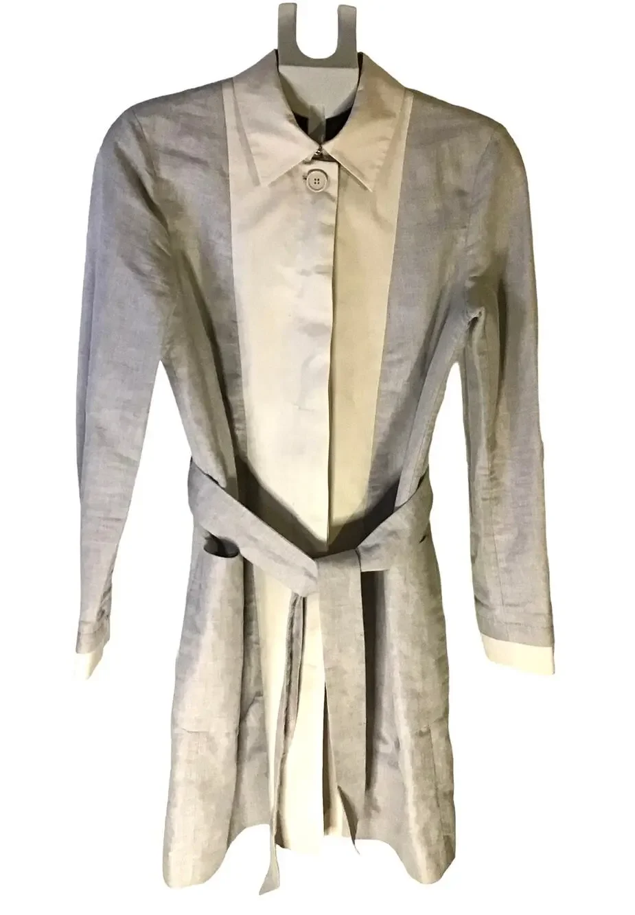 Armani Exchange Gray/Off White Linen Blend Trench Coat Women’s SZ M